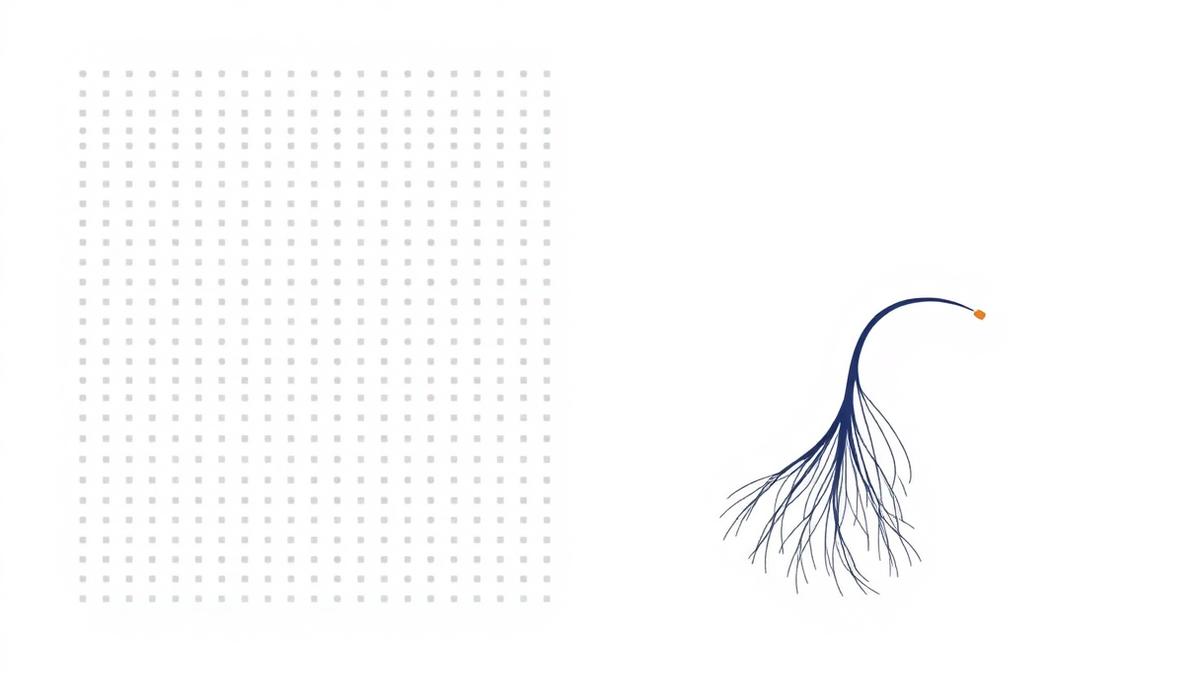 Comparison graphic: rigid survey grid versus a branching conversation path